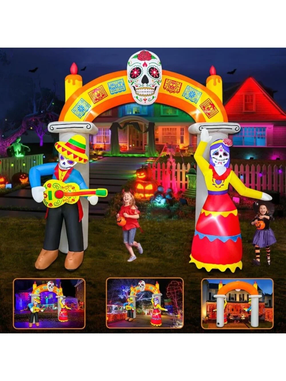9Ft Halloween Inflatable Archway - Day of the Dead Decor with LED Skull Lights